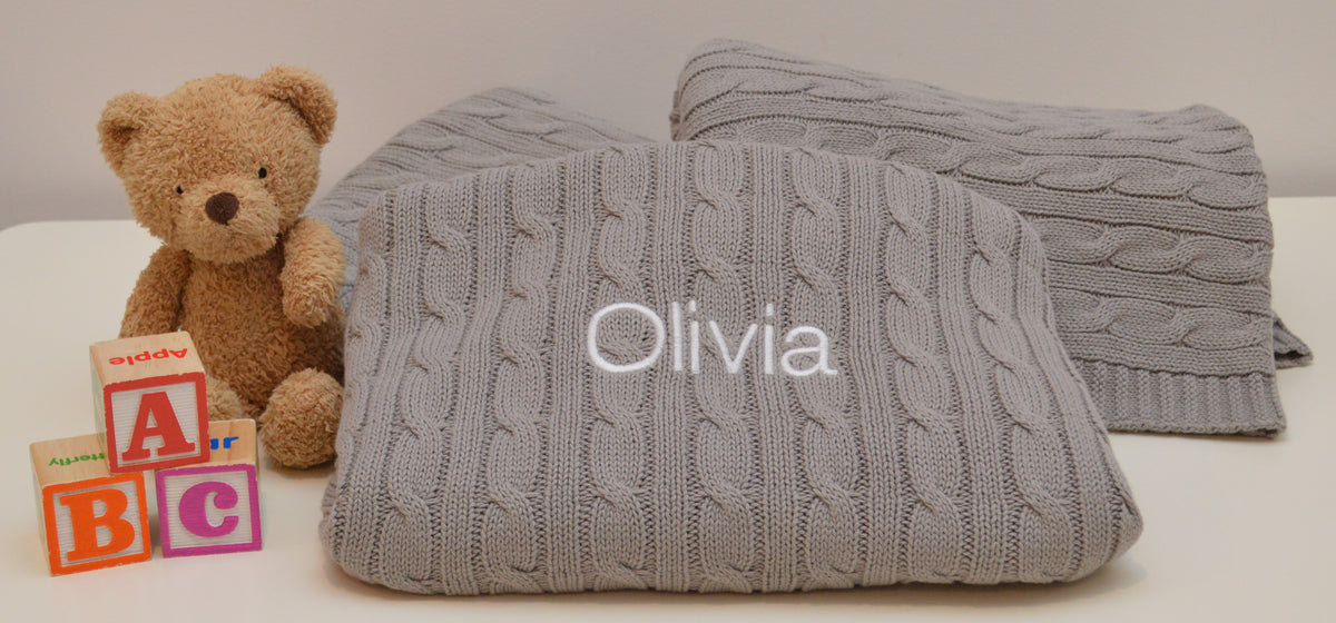 Personalised Cotton Cable Knit Baby Blanket A Little Gift NZ